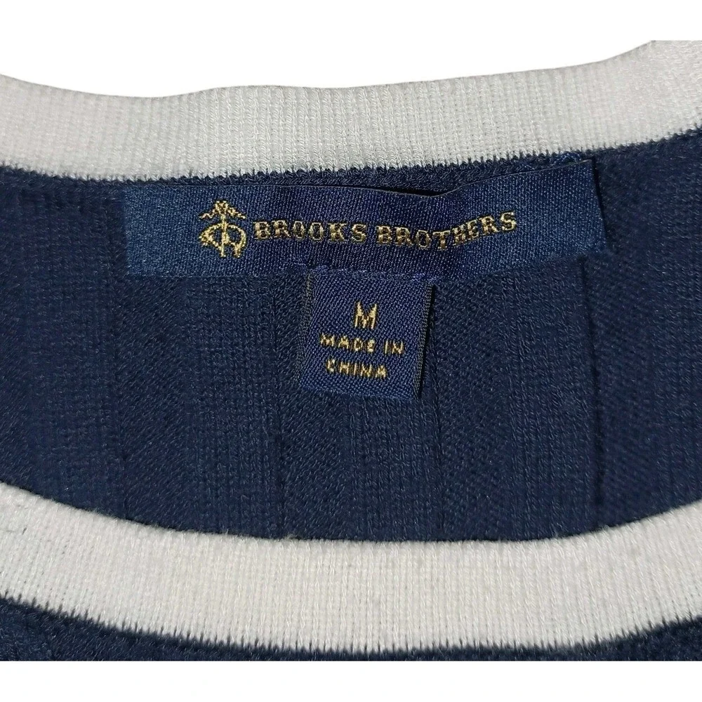 Brooks Brothers Women Sweater Size Med Navy‎ White Round Neck Stretch Nautical